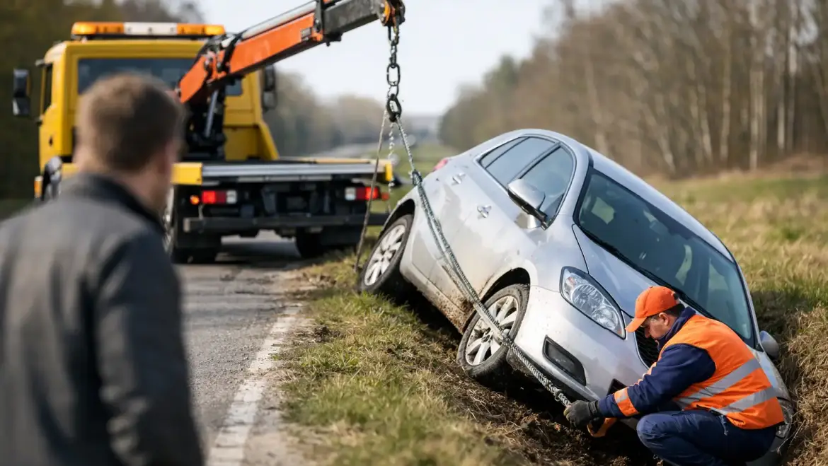 Wyciąganie auta z rowu – co robić od razu